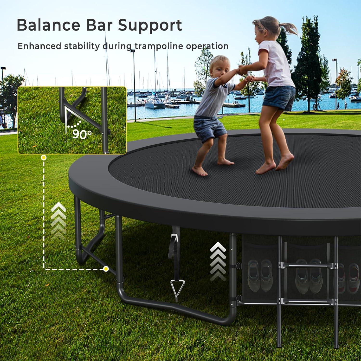 imageLyromix 12 14 15 16FT Trampoline Outdoor with Basketball Hoop Trampoline with Lights for Kids and Adults Recreational Trampolin with Sprinkler StakesBlack