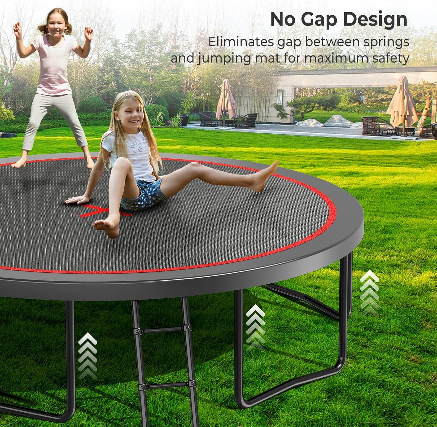 imageLyromix 12 14 15 16FT Trampoline Outdoor with Basketball Hoop Trampoline with Lights for Kids and Adults Recreational Trampolin with Sprinkler StakesCarbon Black