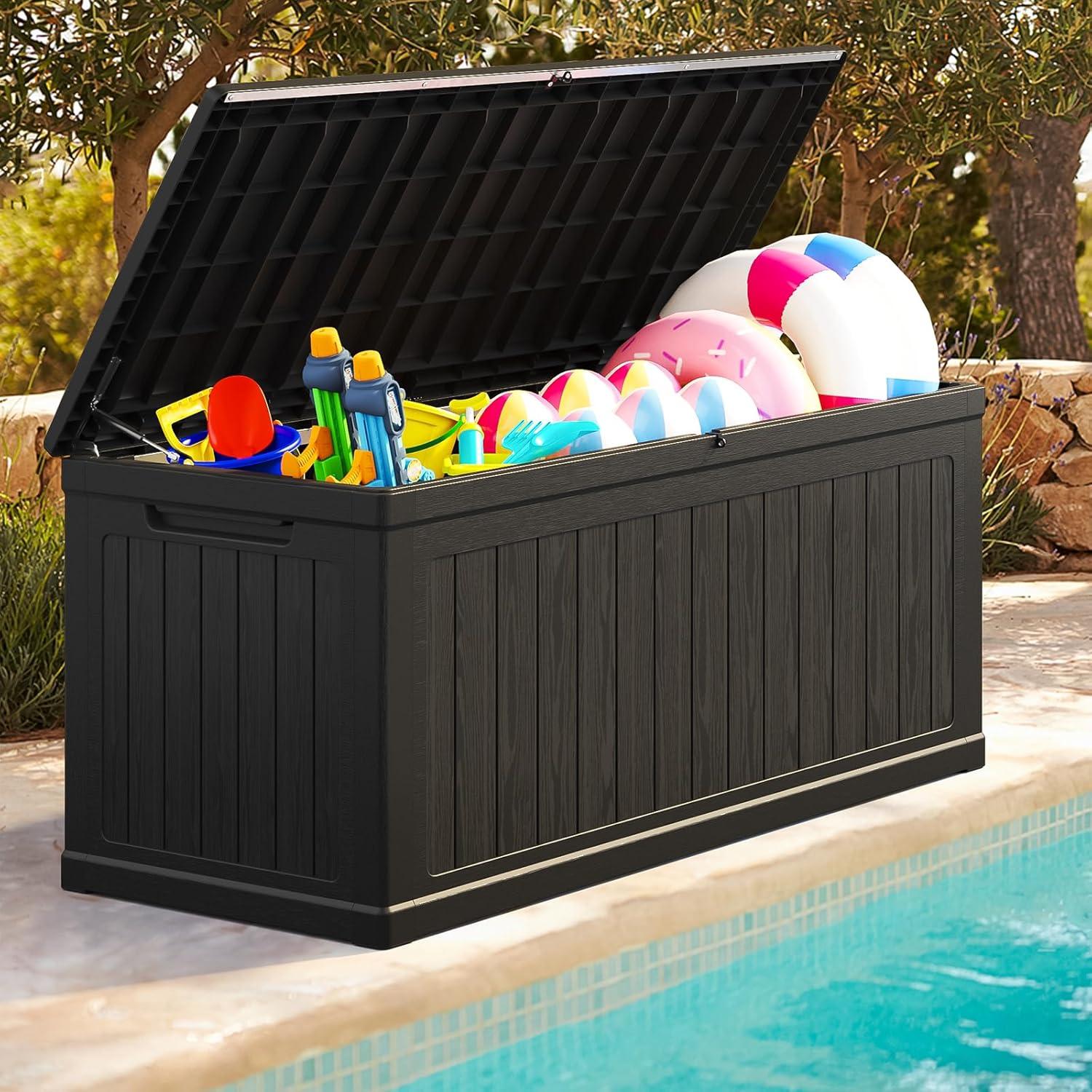 imageLyromix 230 Gallon Outdoor Large Resin Storage Box Waterproof Deck Box Lockable ampamp UVResistant Outside Cushion Storage for Patio Furniture Garden Tools Pool Accessories Black260 GAL