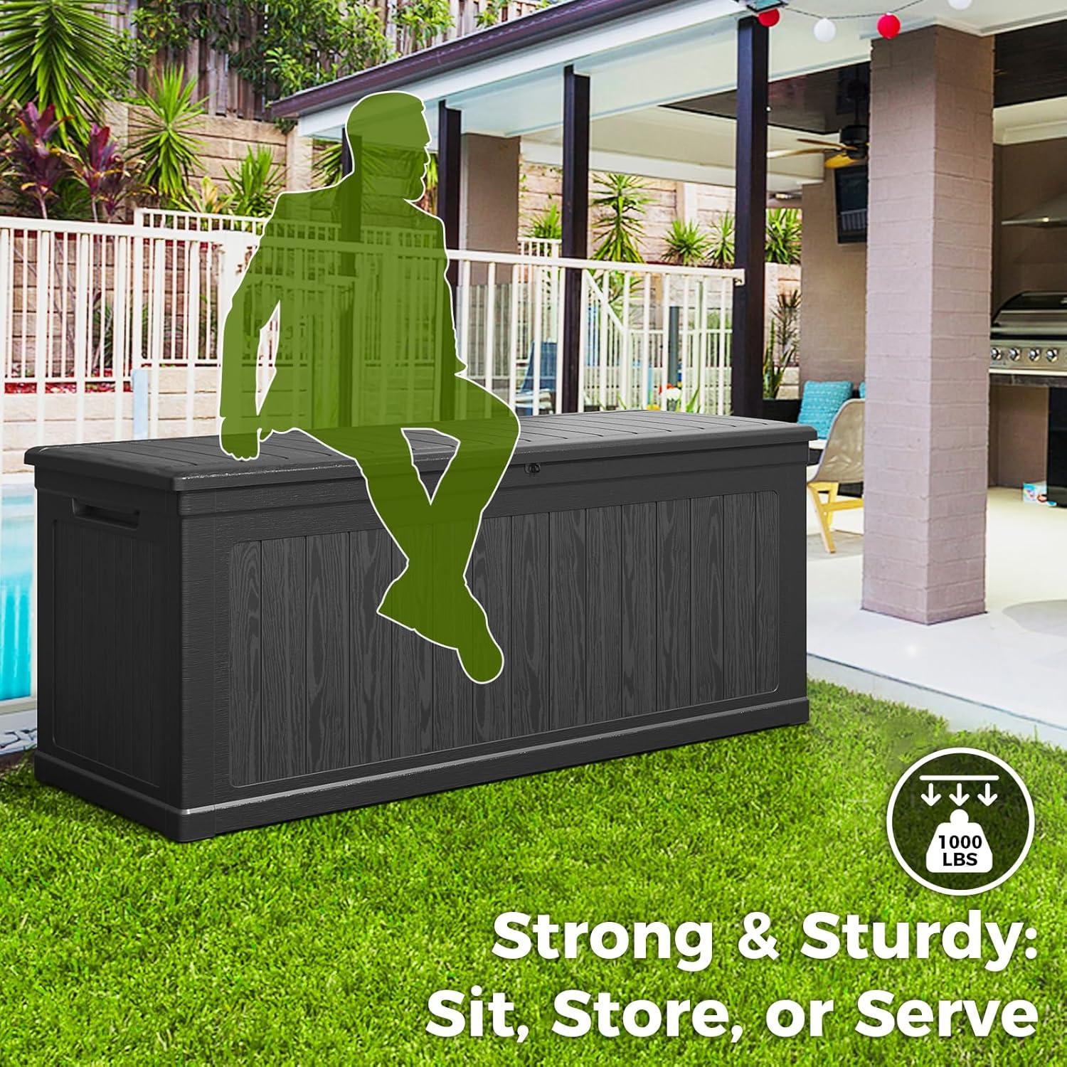 imageLyromix 230 Gallon Outdoor Large Resin Storage Box Waterproof Deck Box Lockable ampamp UVResistant Outside Cushion Storage for Patio Furniture Garden Tools Pool Accessories Black260 GAL