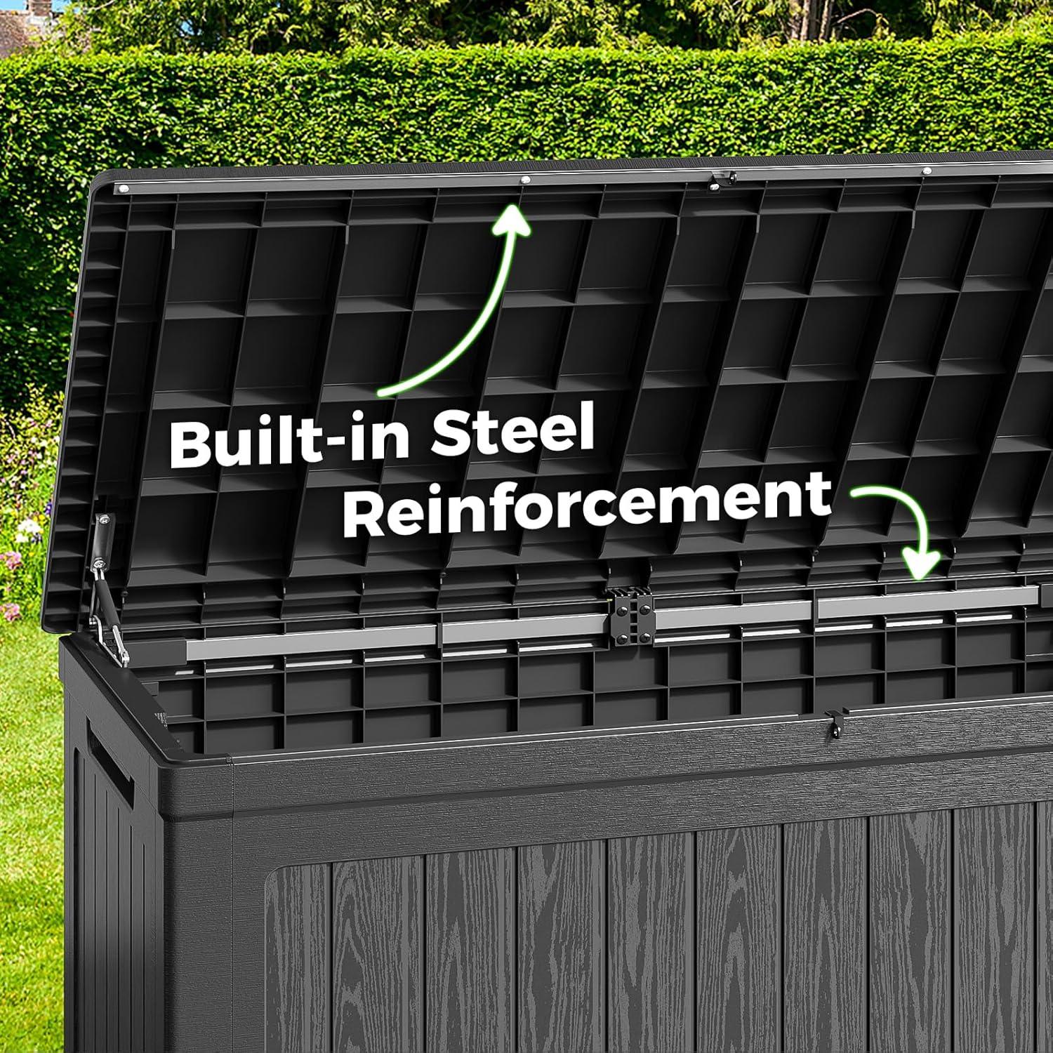 imageLyromix 230 Gallon Outdoor Large Resin Storage Box Waterproof Deck Box Lockable ampamp UVResistant Outside Cushion Storage for Patio Furniture Garden Tools Pool Accessories Black260 GAL