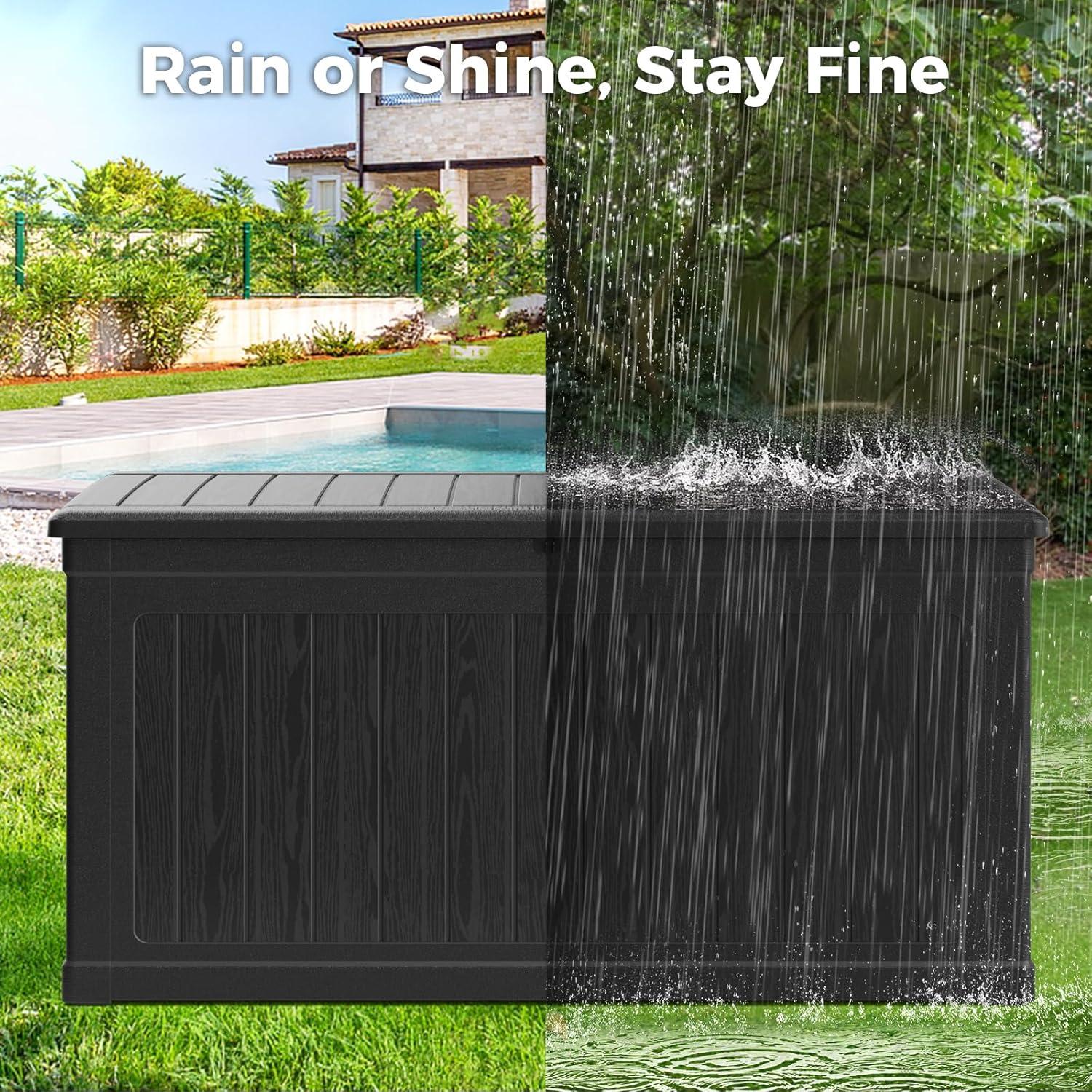 imageLyromix 230 Gallon Outdoor Large Resin Storage Box Waterproof Deck Box Lockable ampamp UVResistant Outside Cushion Storage for Patio Furniture Garden Tools Pool Accessories Black230 GAL