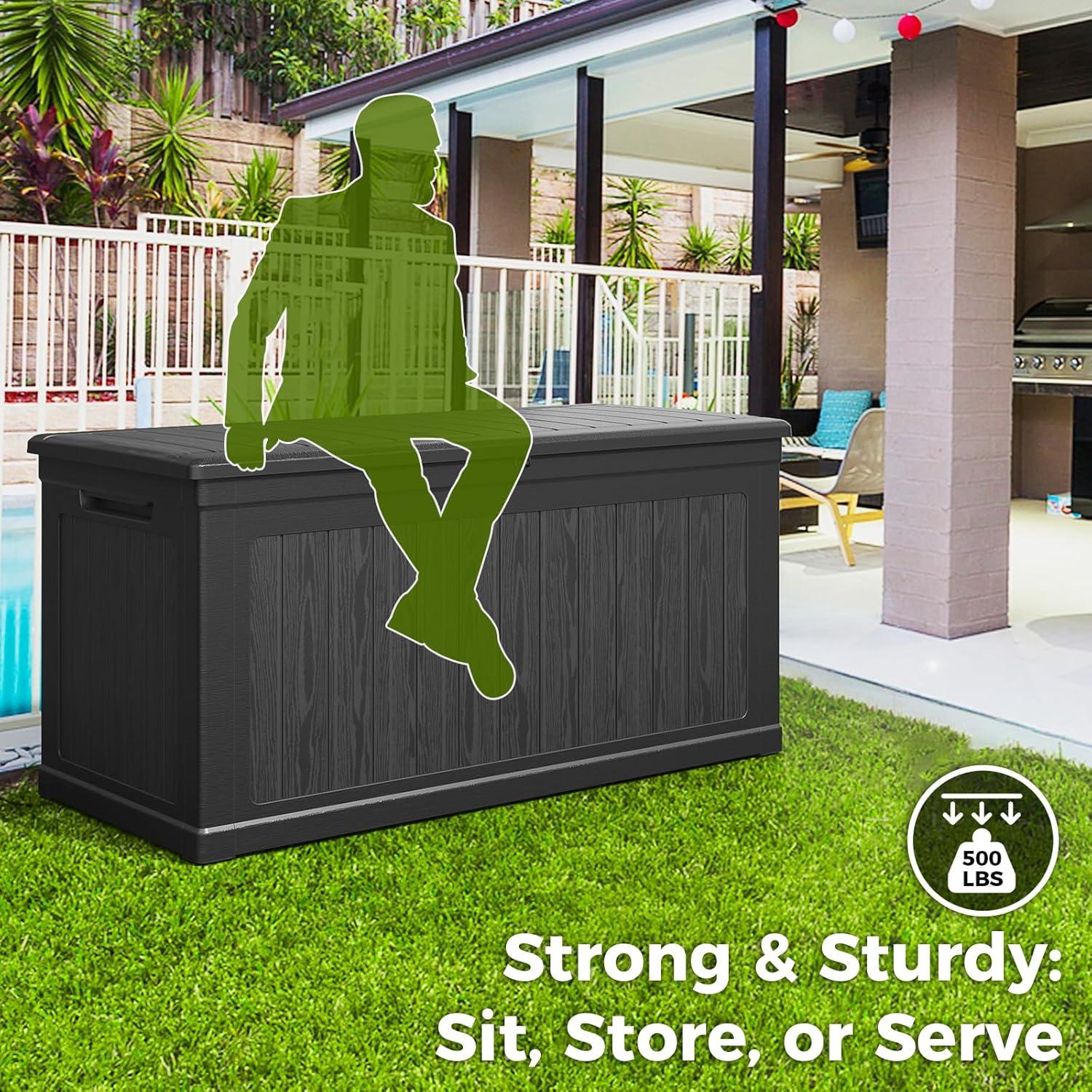 imageLyromix 230 Gallon Outdoor Large Resin Storage Box Waterproof Deck Box Lockable ampamp UVResistant Outside Cushion Storage for Patio Furniture Garden Tools Pool Accessories Black230 GAL