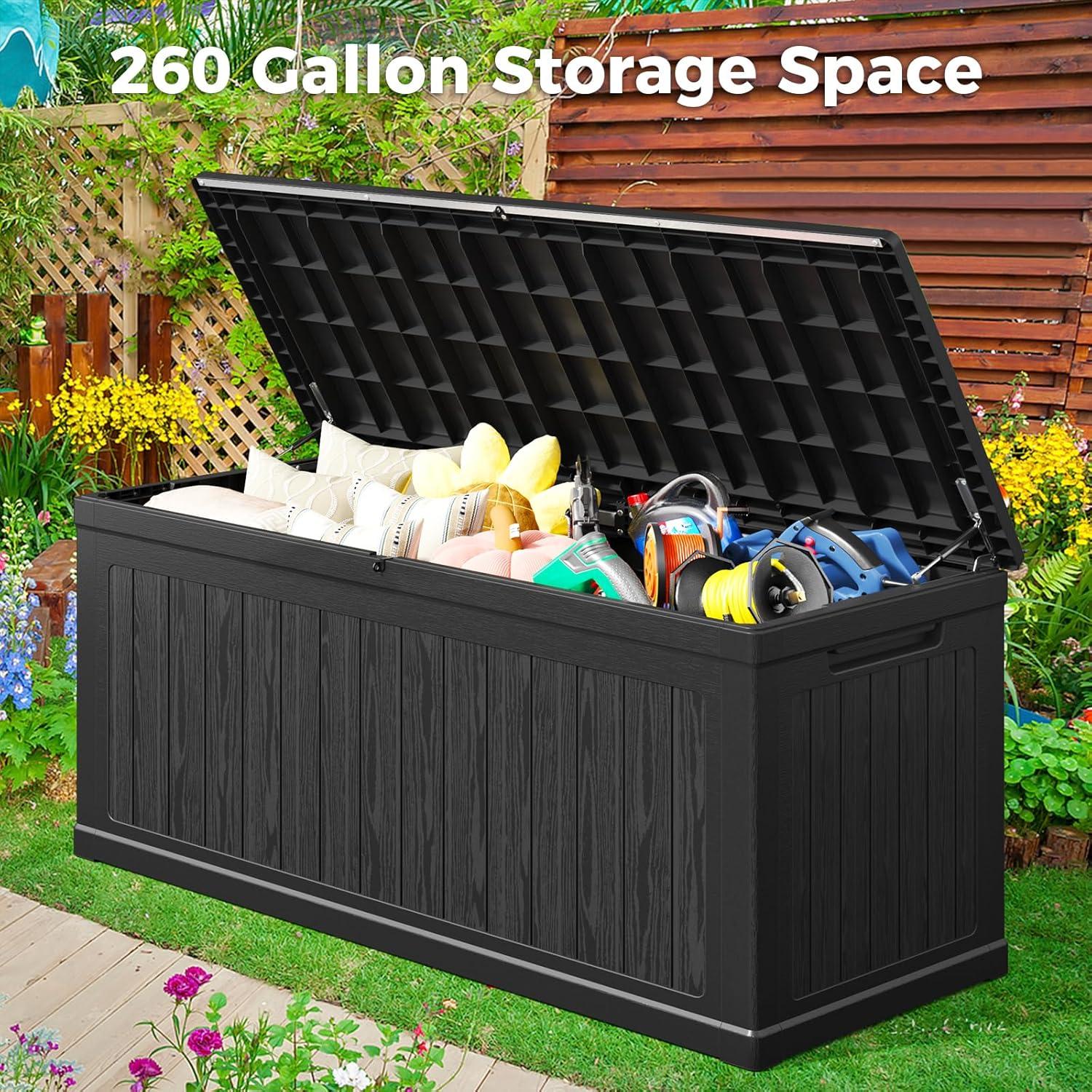 imageLyromix 230 Gallon Outdoor Large Resin Storage Box Waterproof Deck Box Lockable ampamp UVResistant Outside Cushion Storage for Patio Furniture Garden Tools Pool Accessories Black260 GAL