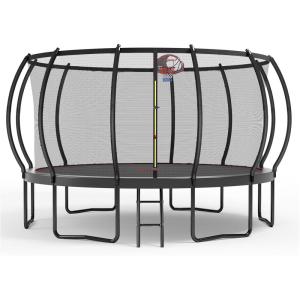 Lyromix 12 14 15 16FT Trampoline Outdoor with Basketball Hoop, Trampoline with Lights for Kids and Adults, Recreational Trampolin with Sprinkler, Stakes(Carbon Black)