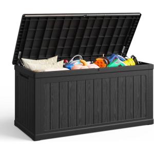 Lyromix 230 Gallon Outdoor Large Resin Storage Box, Waterproof Deck Box Lockable & UV-Resistant, Outside Cushion Storage for Patio Furniture, Garden Tools, Pool Accessories, Black(230 GAL)