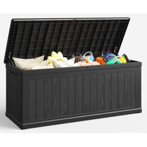 Lyromix 230 Gallon Outdoor Large Resin Storage Box, Waterproof Deck Box Lockable & UV-Resistant, Outside Cushion Storage for Patio Furniture, Garden Tools, Pool Accessories, Black(260 GAL)