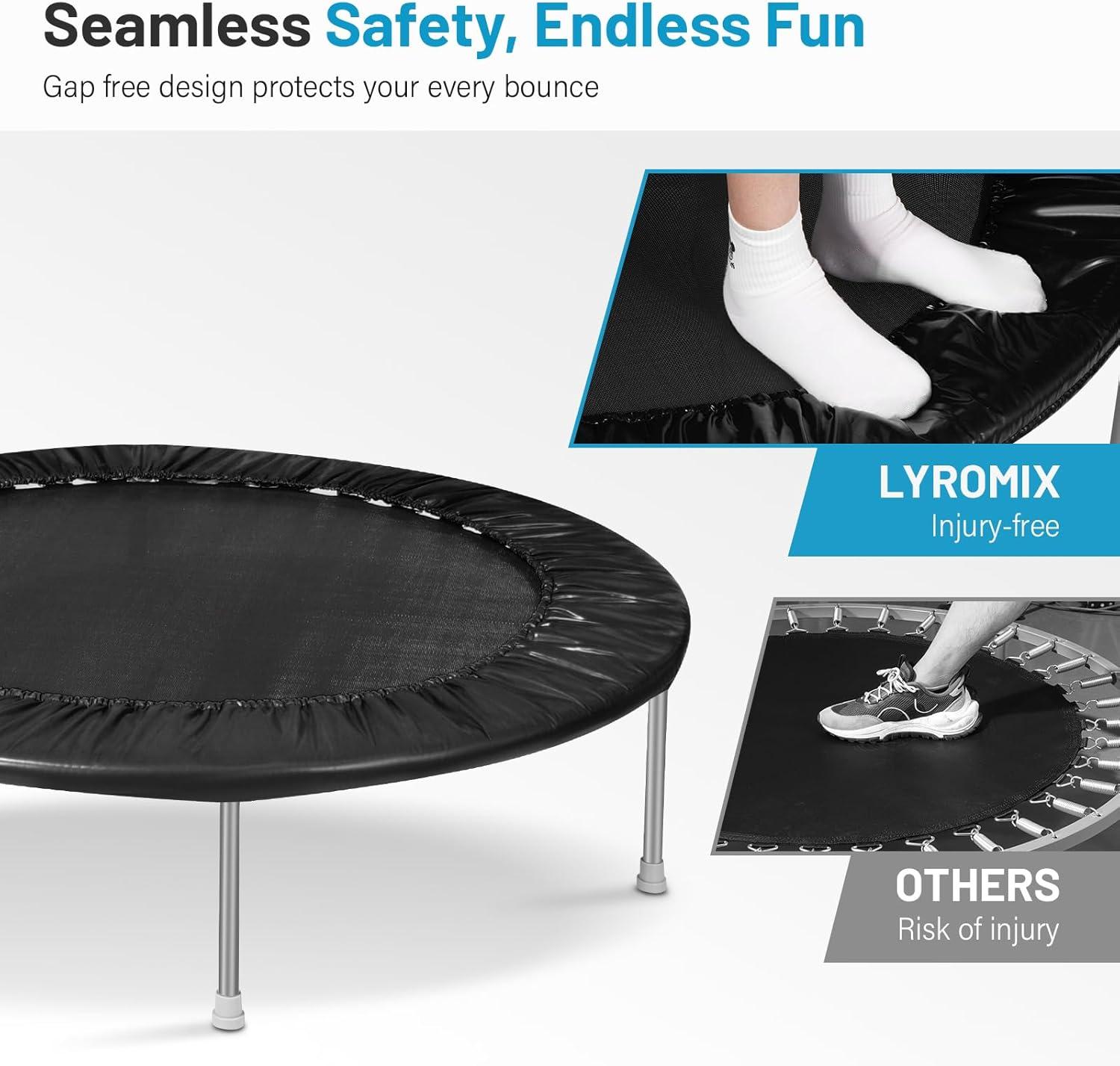 imageLyromix 40quot 48quot Rebounder Trampoline for Adults with Adjustable Bar Mini Fitness Trampoline for Adults and Kids Small Exercise Trampoline with Handle for Indoor Outdoor WorkoutBlack