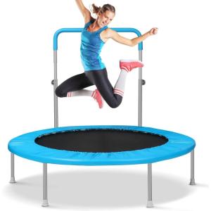 Lyromix 40″ / 48″ Rebounder Trampoline for Adults with Adjustable Bar, Mini Fitness Trampoline for Adults and Kids, Small Exercise Trampoline with Handle for Indoor Outdoor Workout(Bright Blue)