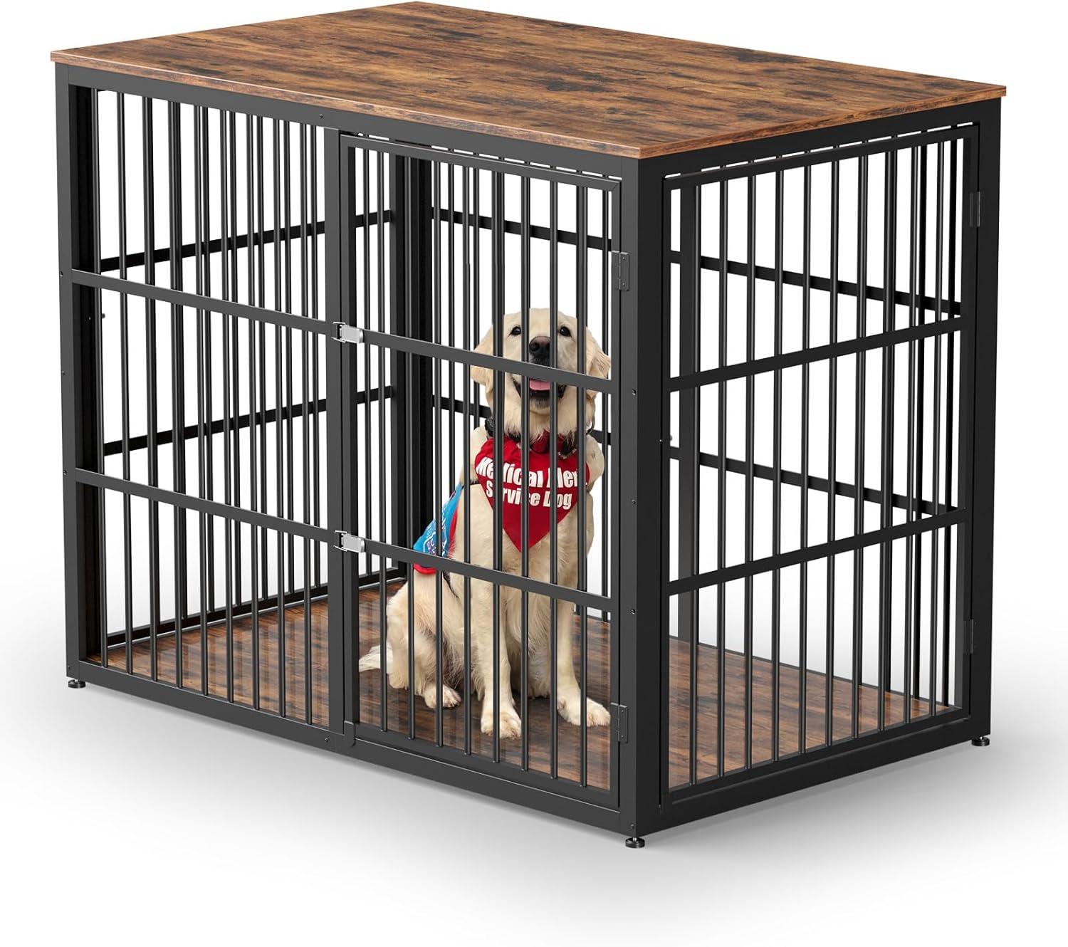 imageLyromix 33 Dog Crate Furniture with 3 DoorsWooden Crate End Table Heavy Duty Indoor Puppy Cage for Small to Medium Dogs Multiple Units Can be Combined GreyBrown