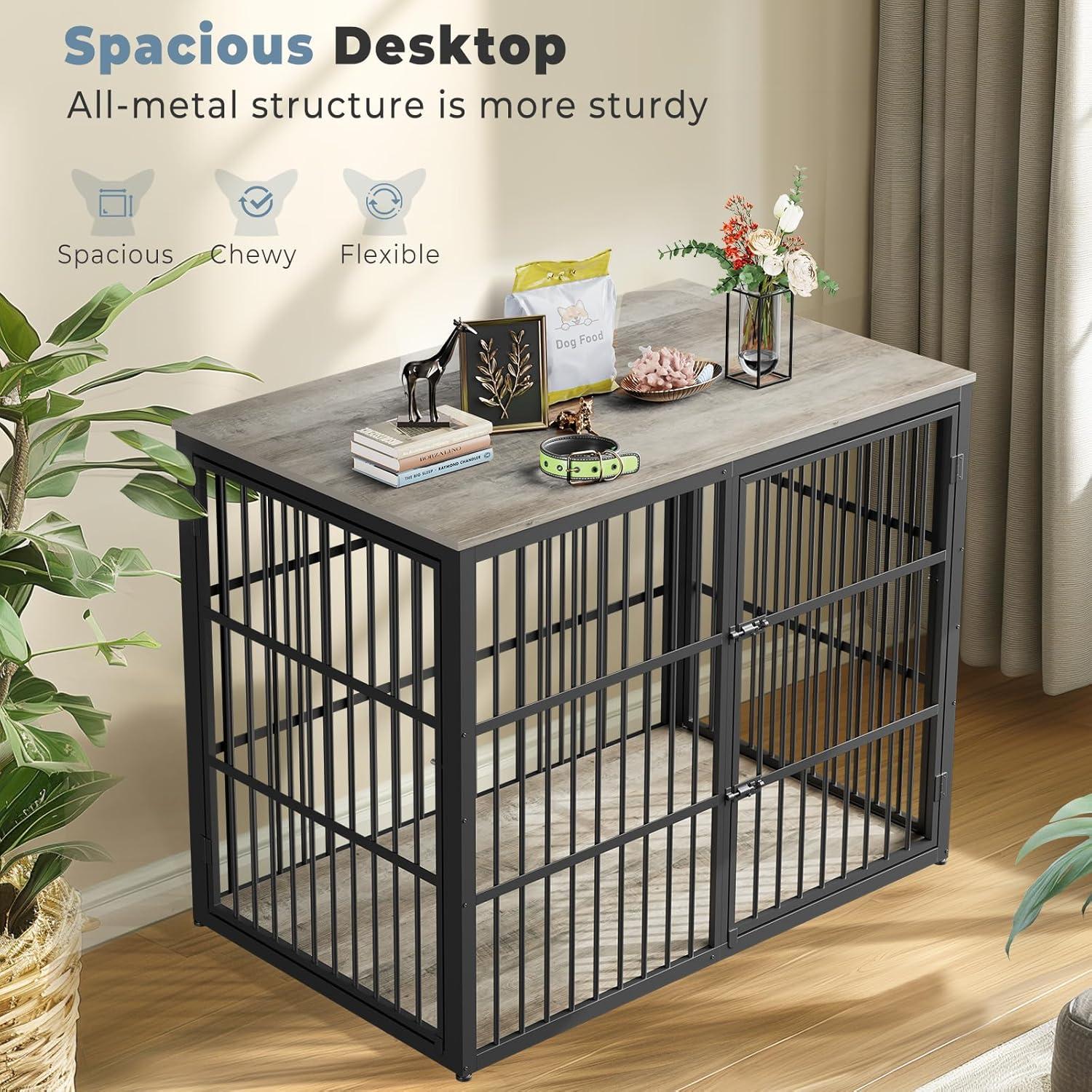 imageLyromix 33 Dog Crate Furniture with 3 DoorsWooden Crate End Table Heavy Duty Indoor Puppy Cage for Small to Medium Dogs Multiple Units Can be Combined GreyAncient gray