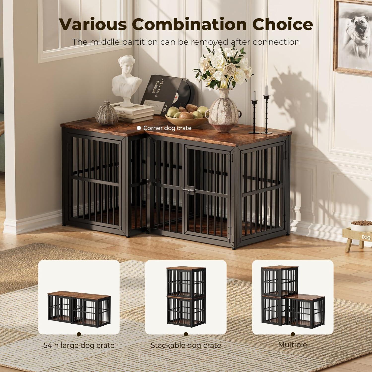 imageLyromix 33 Dog Crate Furniture with 3 DoorsWooden Crate End Table Heavy Duty Indoor Puppy Cage for Small to Medium Dogs Multiple Units Can be Combined GreyBrown