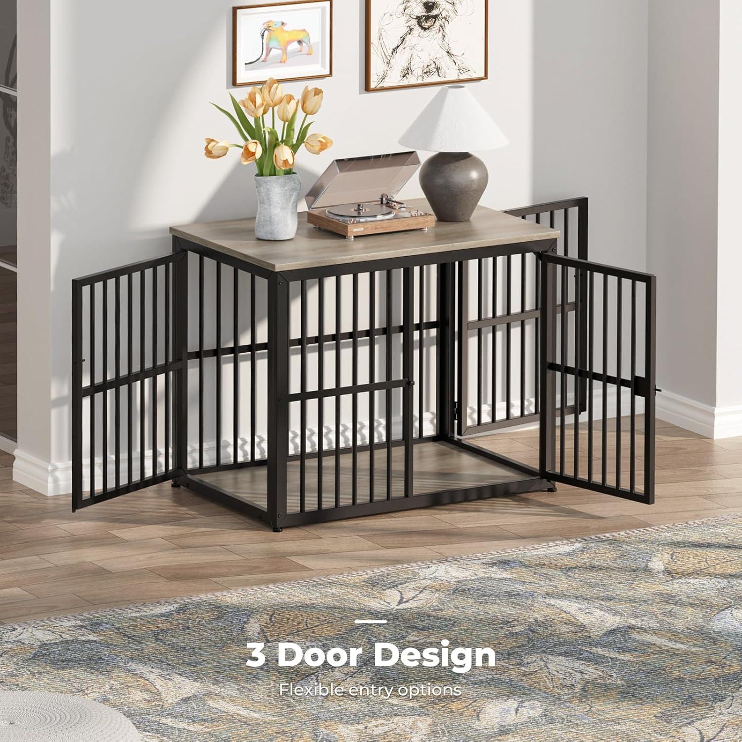 imageLyromix 33 Dog Crate Furniture with 3 DoorsWooden Crate End Table Heavy Duty Indoor Puppy Cage for Small to Medium Dogs Multiple Units Can be Combined GreyAncient gray