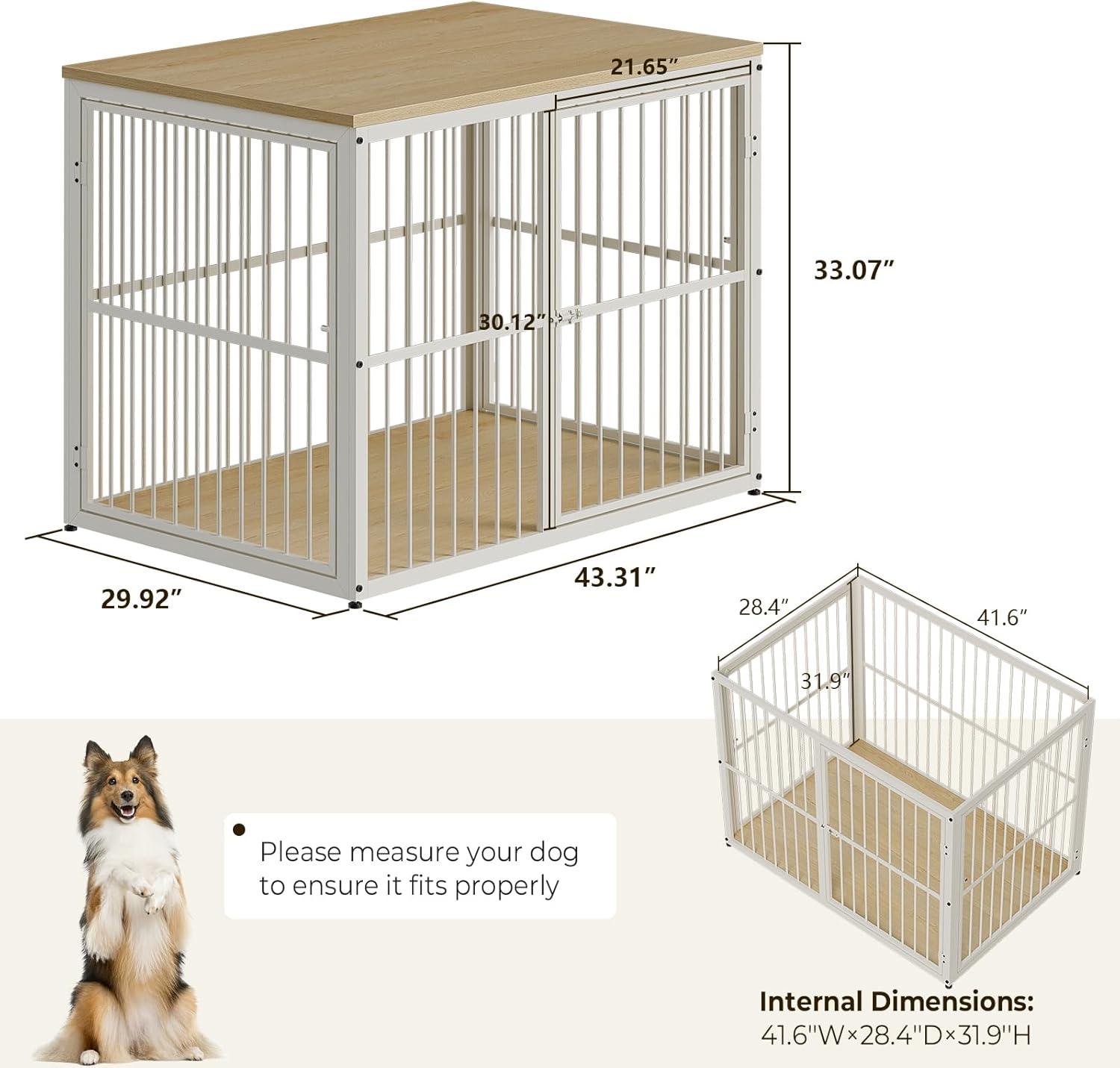 imageLyromix 33 Dog Crate Furniture with 3 DoorsWooden Crate End Table Heavy Duty Indoor Puppy Cage for Small to Medium Dogs Multiple Units Can be Combined GreyNatural Beech