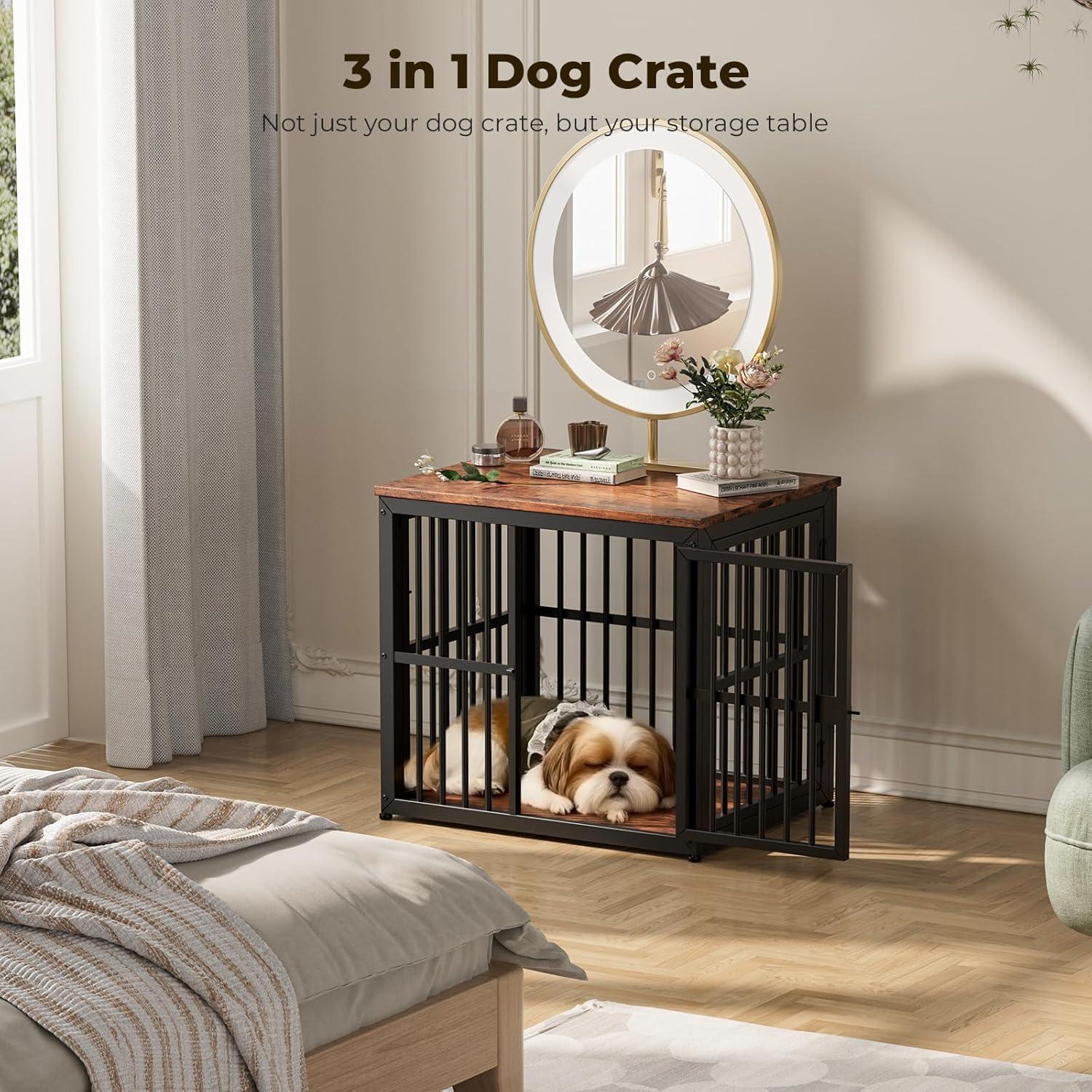 imageLyromix 33 Dog Crate Furniture with 3 DoorsWooden Crate End Table Heavy Duty Indoor Puppy Cage for Small to Medium Dogs Multiple Units Can be Combined GreyBrown