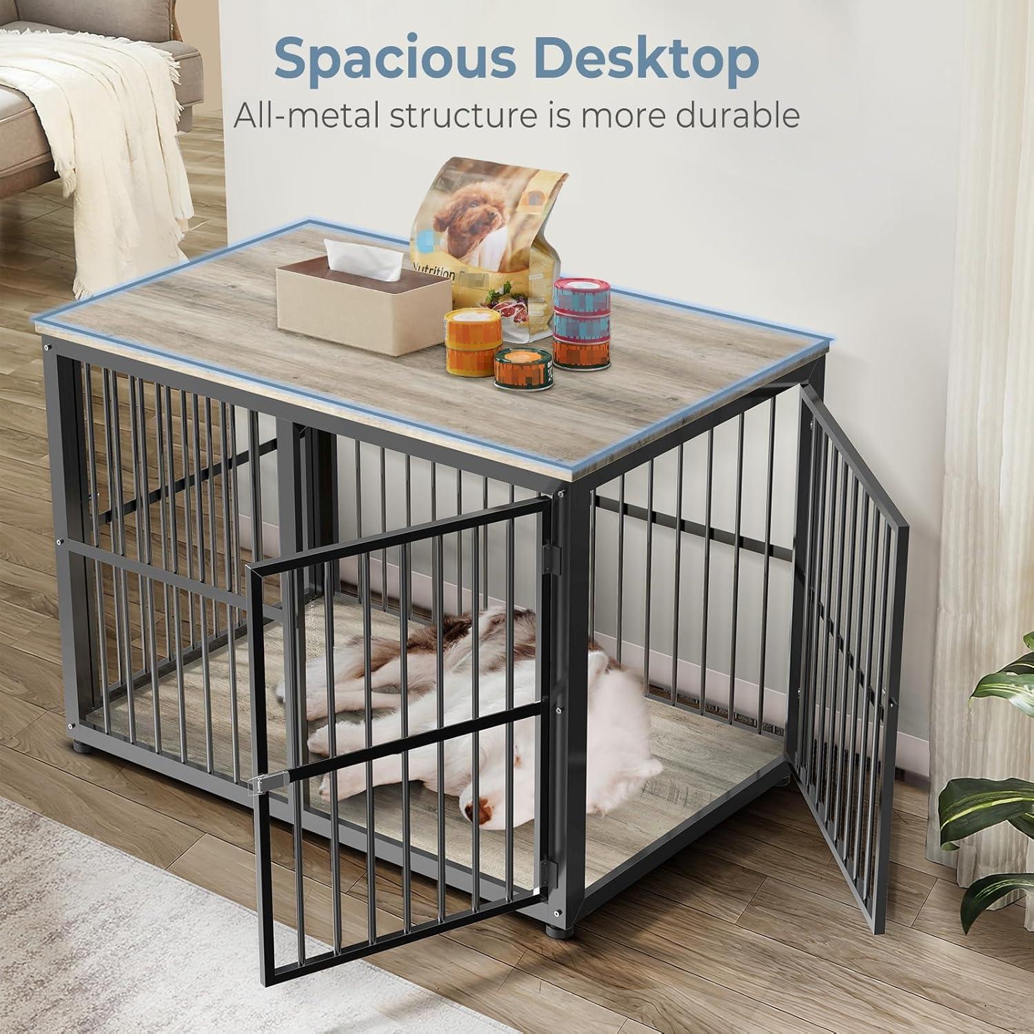 imageLyromix 33 Dog Crate Furniture with 3 DoorsWooden Crate End Table Heavy Duty Indoor Puppy Cage for Small to Medium Dogs Multiple Units Can be Combined GreyAncient gray