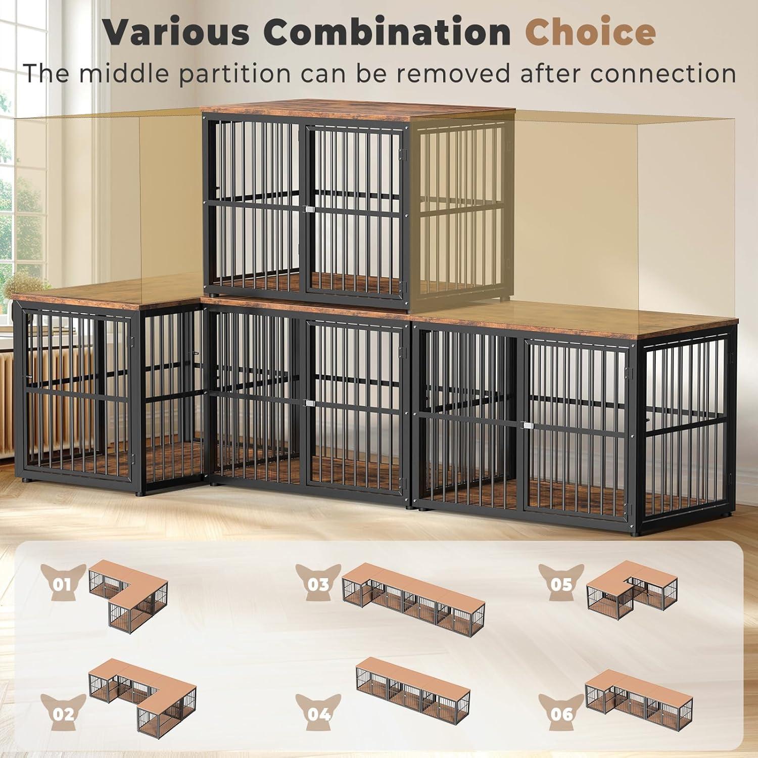 imageLyromix 33 Dog Crate Furniture with 3 DoorsWooden Crate End Table Heavy Duty Indoor Puppy Cage for Small to Medium Dogs Multiple Units Can be Combined GreyBrown