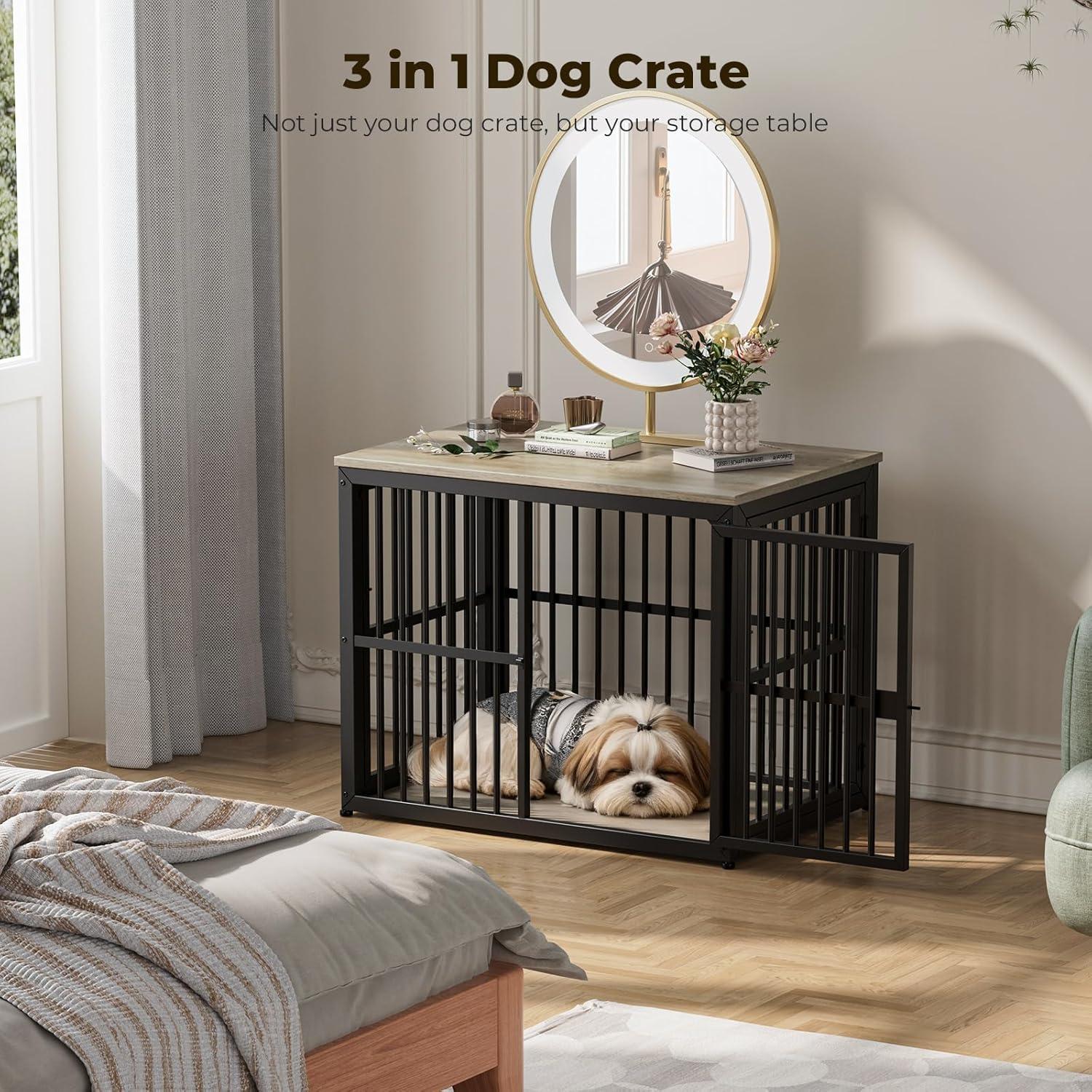 imageLyromix 33 Dog Crate Furniture with 3 DoorsWooden Crate End Table Heavy Duty Indoor Puppy Cage for Small to Medium Dogs Multiple Units Can be Combined GreyAncient gray