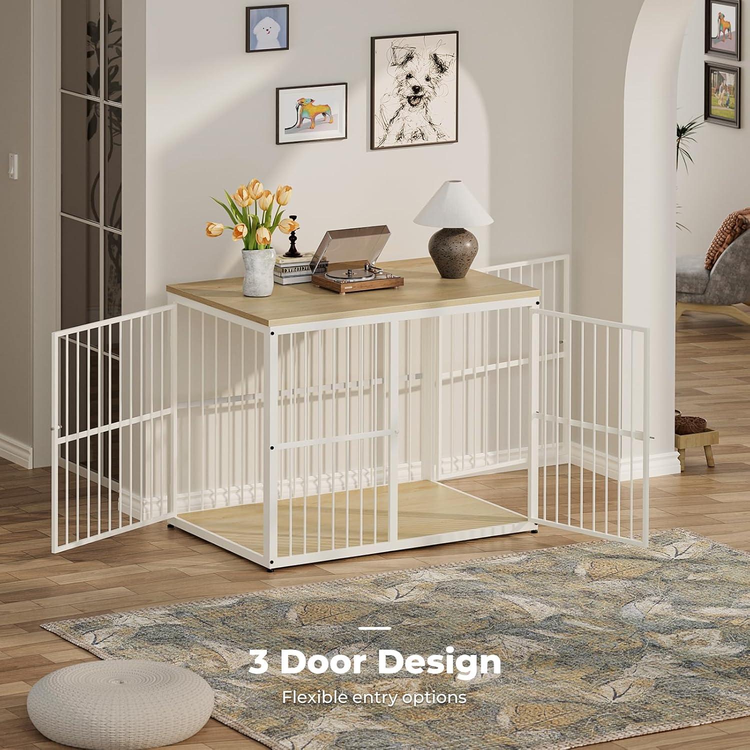 imageLyromix 33 Dog Crate Furniture with 3 DoorsWooden Crate End Table Heavy Duty Indoor Puppy Cage for Small to Medium Dogs Multiple Units Can be Combined GreyNatural Beech