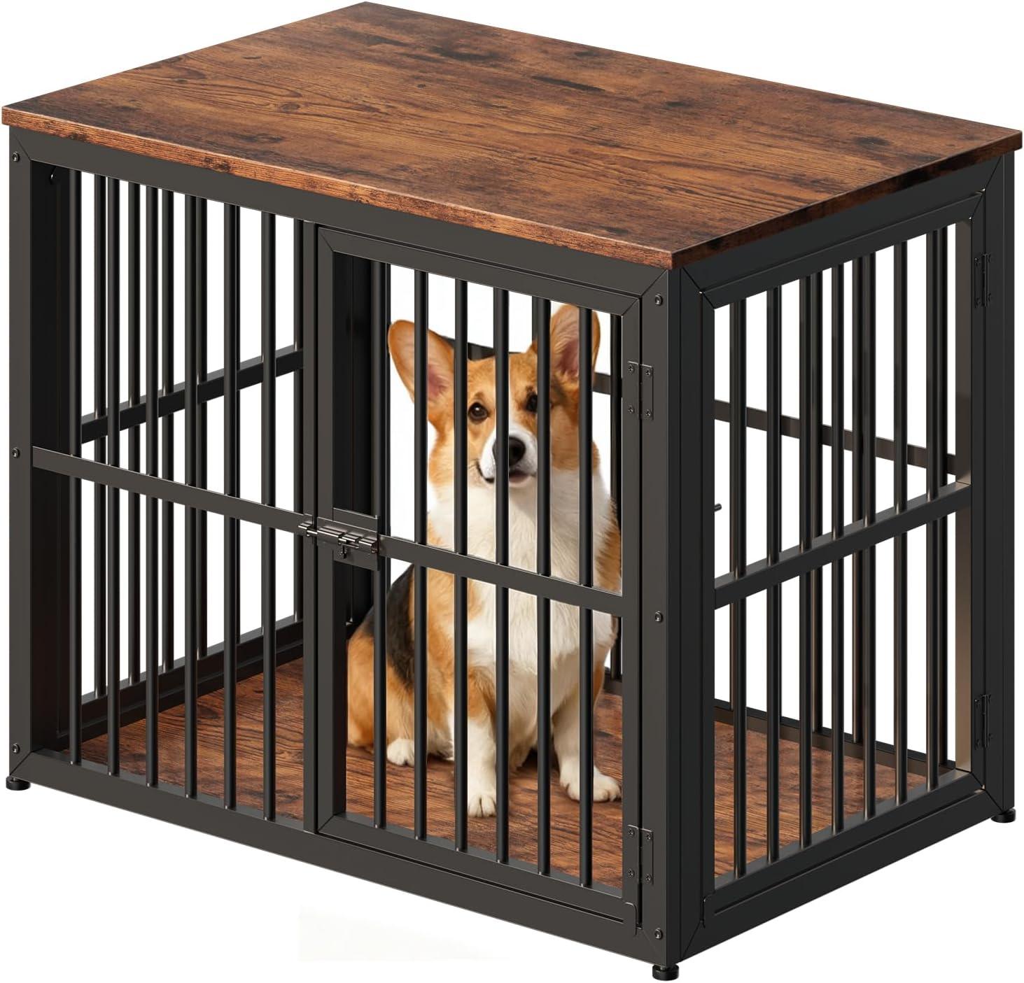 imageLyromix 33 Dog Crate Furniture with 3 DoorsWooden Crate End Table Heavy Duty Indoor Puppy Cage for Small to Medium Dogs Multiple Units Can be Combined GreyBrown