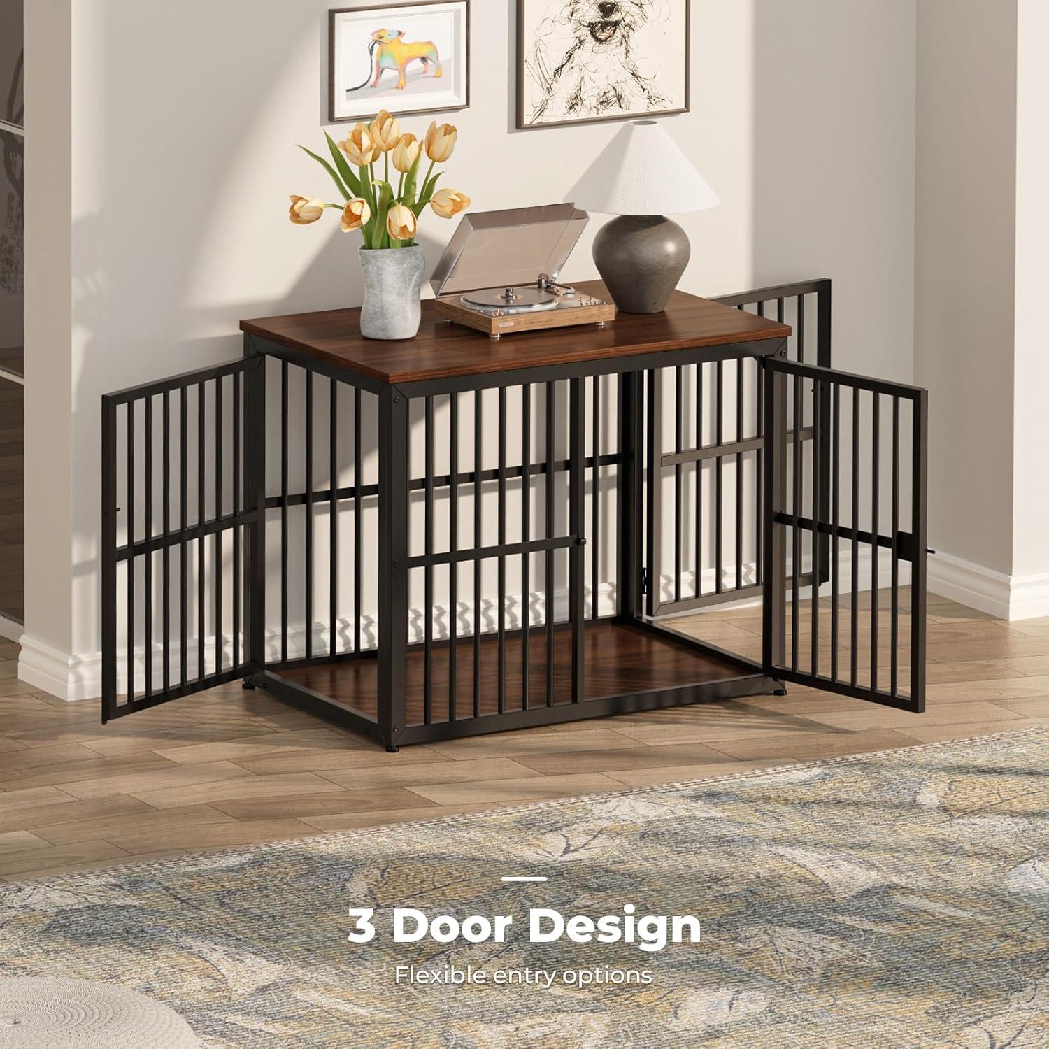 imageLyromix 33 Dog Crate Furniture with 3 DoorsWooden Crate End Table Heavy Duty Indoor Puppy Cage for Small to Medium Dogs Multiple Units Can be Combined GreyWalnut