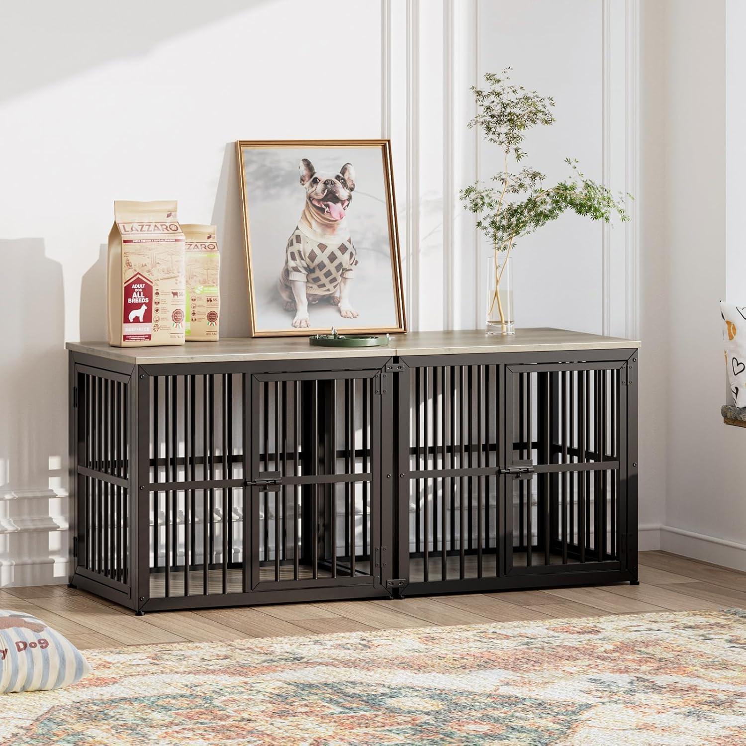 imageLyromix 33 Dog Crate Furniture with 3 DoorsWooden Crate End Table Heavy Duty Indoor Puppy Cage for Small to Medium Dogs Multiple Units Can be Combined GreyAncient gray