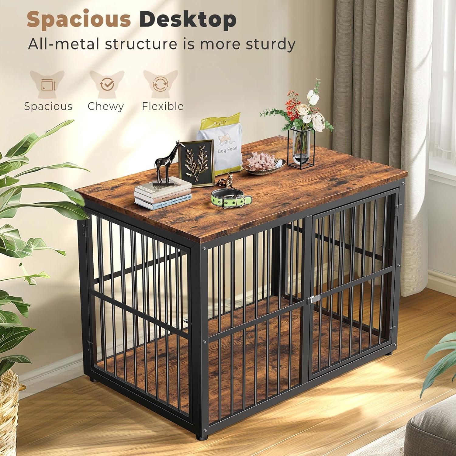 imageLyromix 33 Dog Crate Furniture with 3 DoorsWooden Crate End Table Heavy Duty Indoor Puppy Cage for Small to Medium Dogs Multiple Units Can be Combined GreyBrown