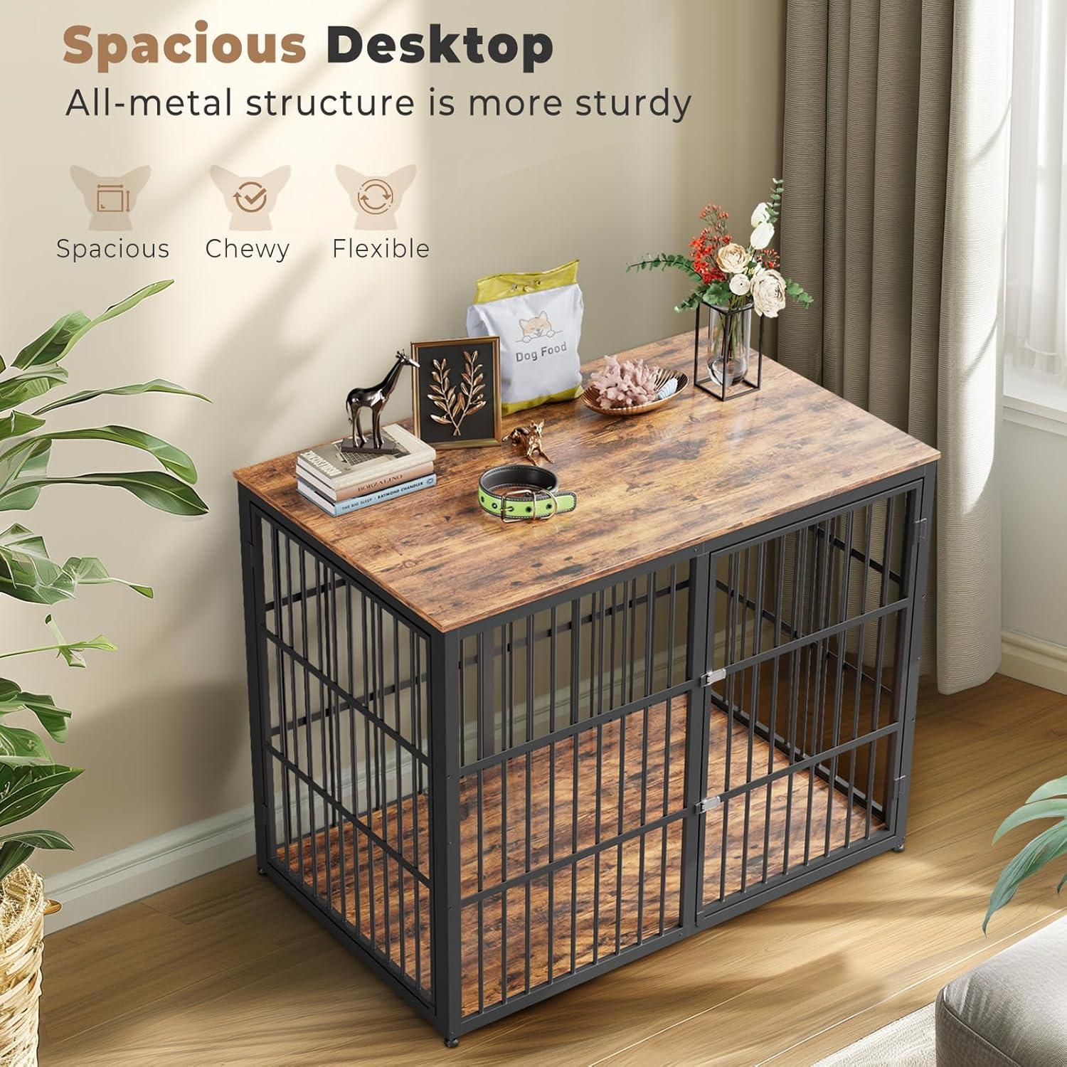 imageLyromix 33 Dog Crate Furniture with 3 DoorsWooden Crate End Table Heavy Duty Indoor Puppy Cage for Small to Medium Dogs Multiple Units Can be Combined GreyBrown