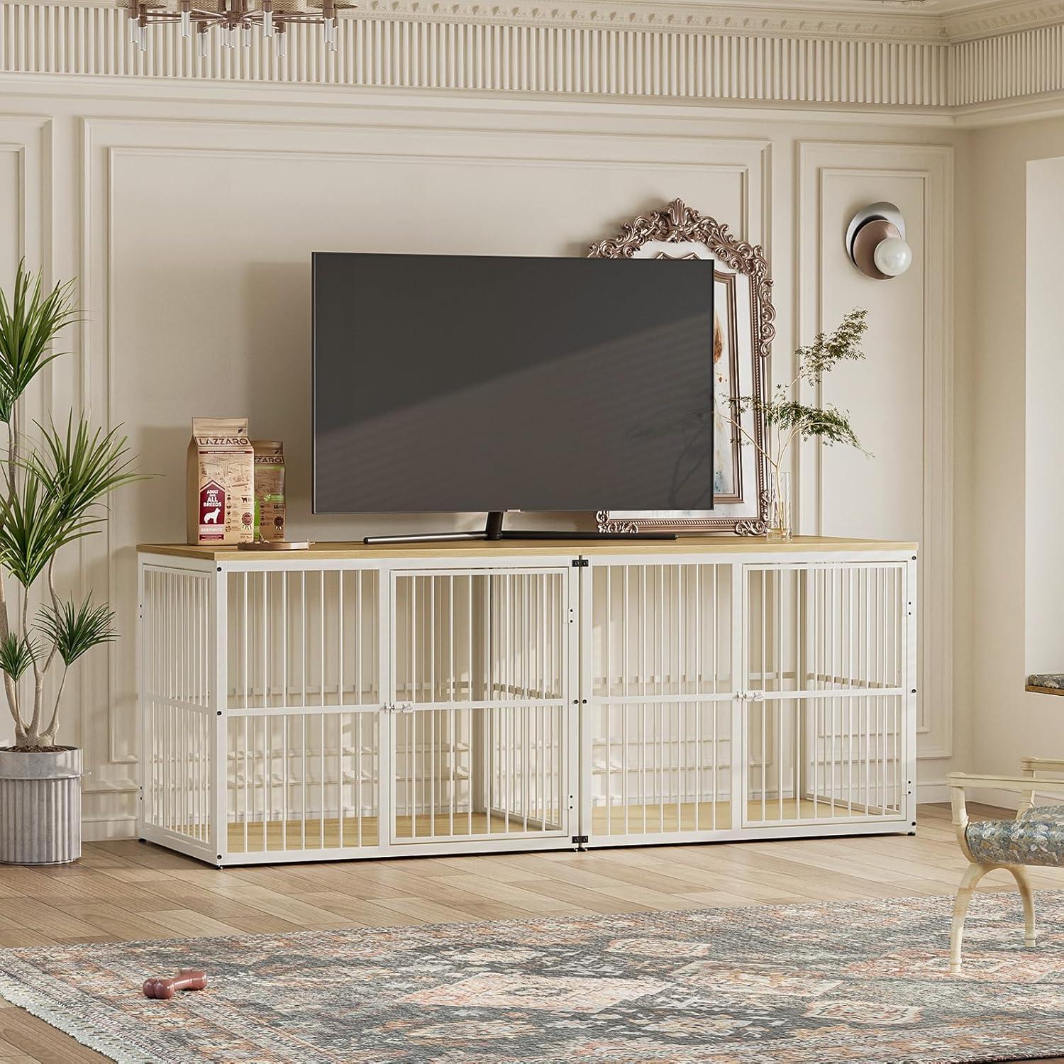 imageLyromix 33 Dog Crate Furniture with 3 DoorsWooden Crate End Table Heavy Duty Indoor Puppy Cage for Small to Medium Dogs Multiple Units Can be Combined GreyNatural Beech