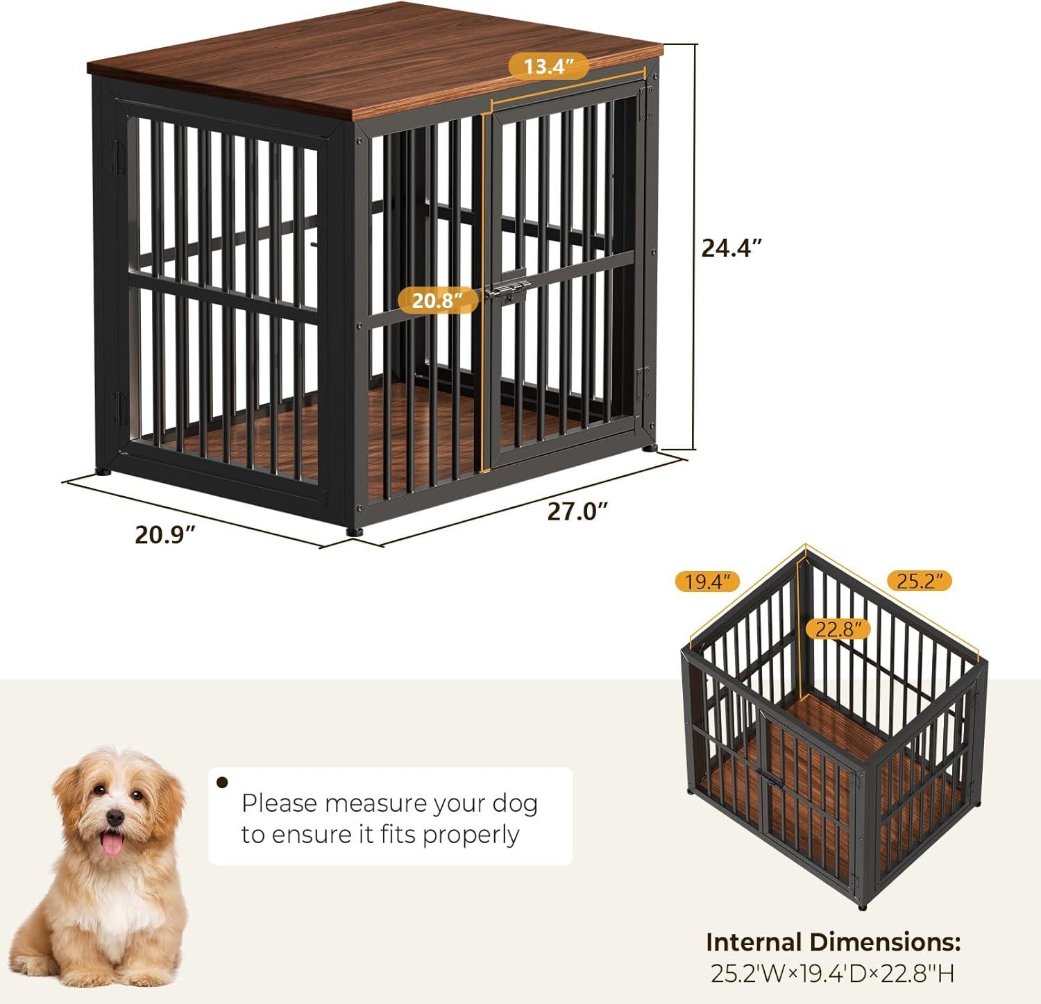 imageLyromix 33 Dog Crate Furniture with 3 DoorsWooden Crate End Table Heavy Duty Indoor Puppy Cage for Small to Medium Dogs Multiple Units Can be Combined GreyWalnut