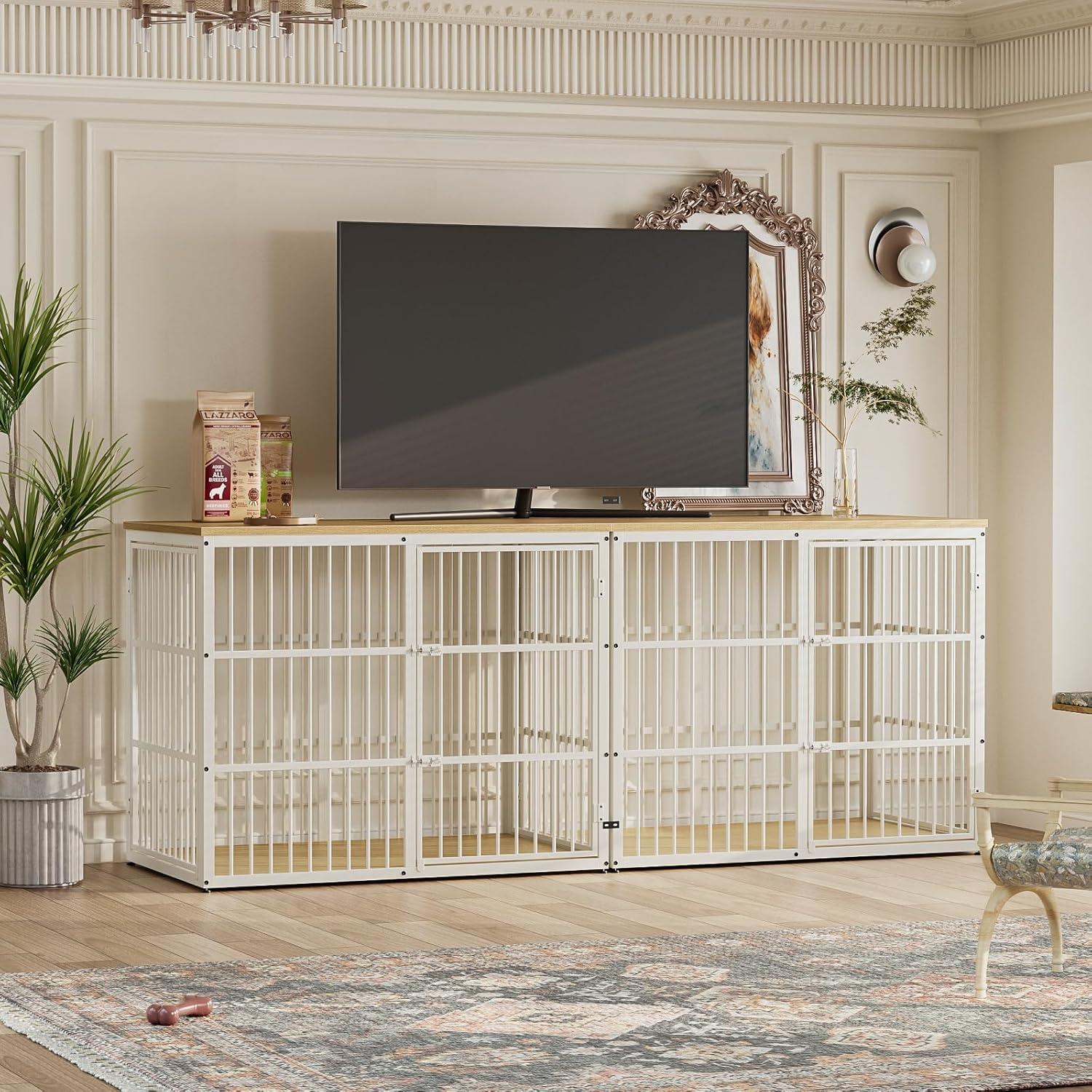 imageLyromix 33 Dog Crate Furniture with 3 DoorsWooden Crate End Table Heavy Duty Indoor Puppy Cage for Small to Medium Dogs Multiple Units Can be Combined GreyNatural Beech