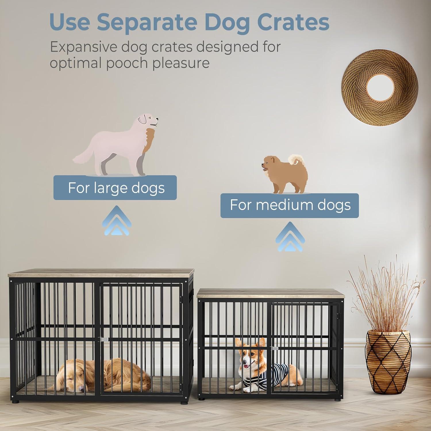 imageLyromix 33 Dog Crate Furniture with 3 DoorsWooden Crate End Table Heavy Duty Indoor Puppy Cage for Small to Medium Dogs Multiple Units Can be Combined GreyAncient gray