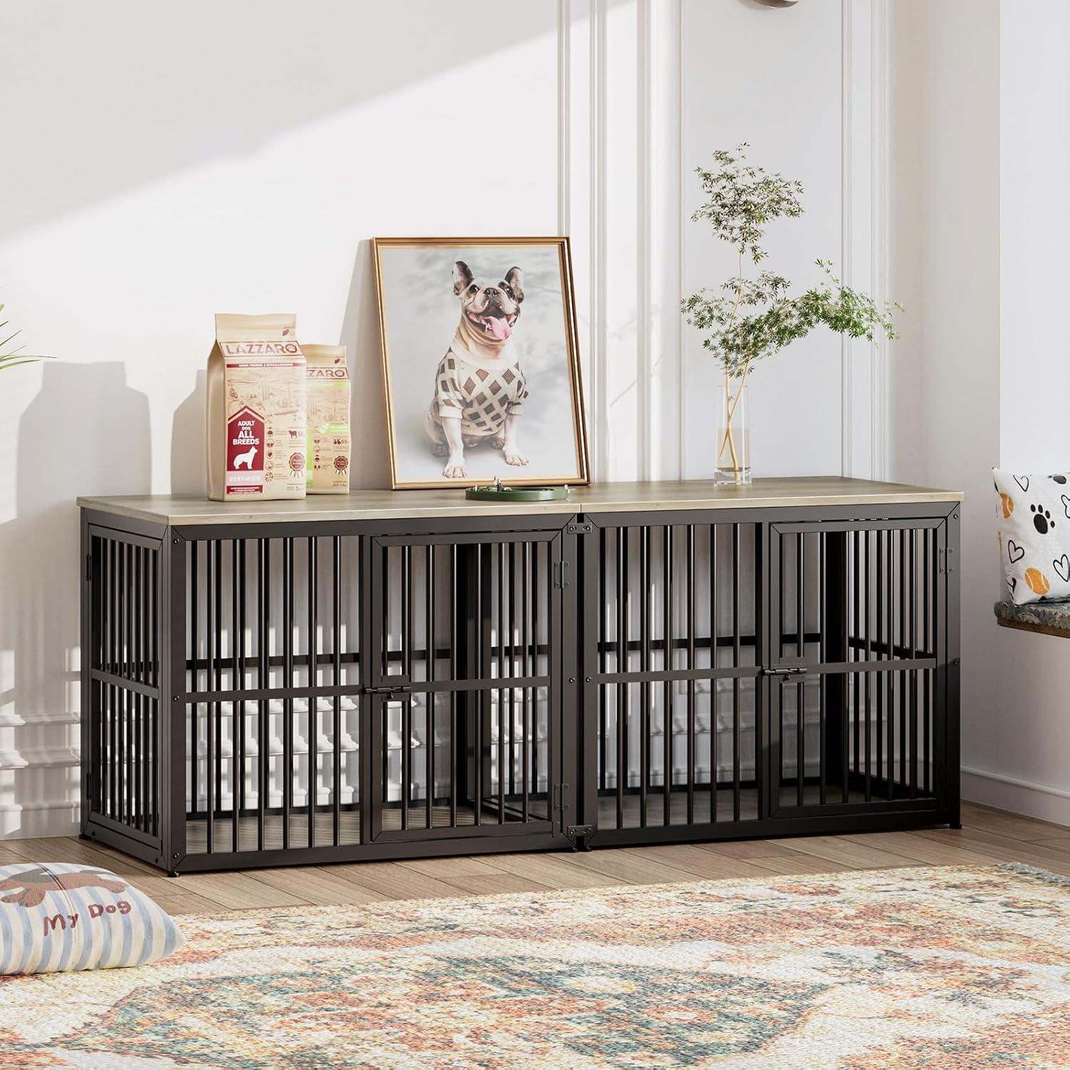 imageLyromix 33 Dog Crate Furniture with 3 DoorsWooden Crate End Table Heavy Duty Indoor Puppy Cage for Small to Medium Dogs Multiple Units Can be Combined GreyAncient gray