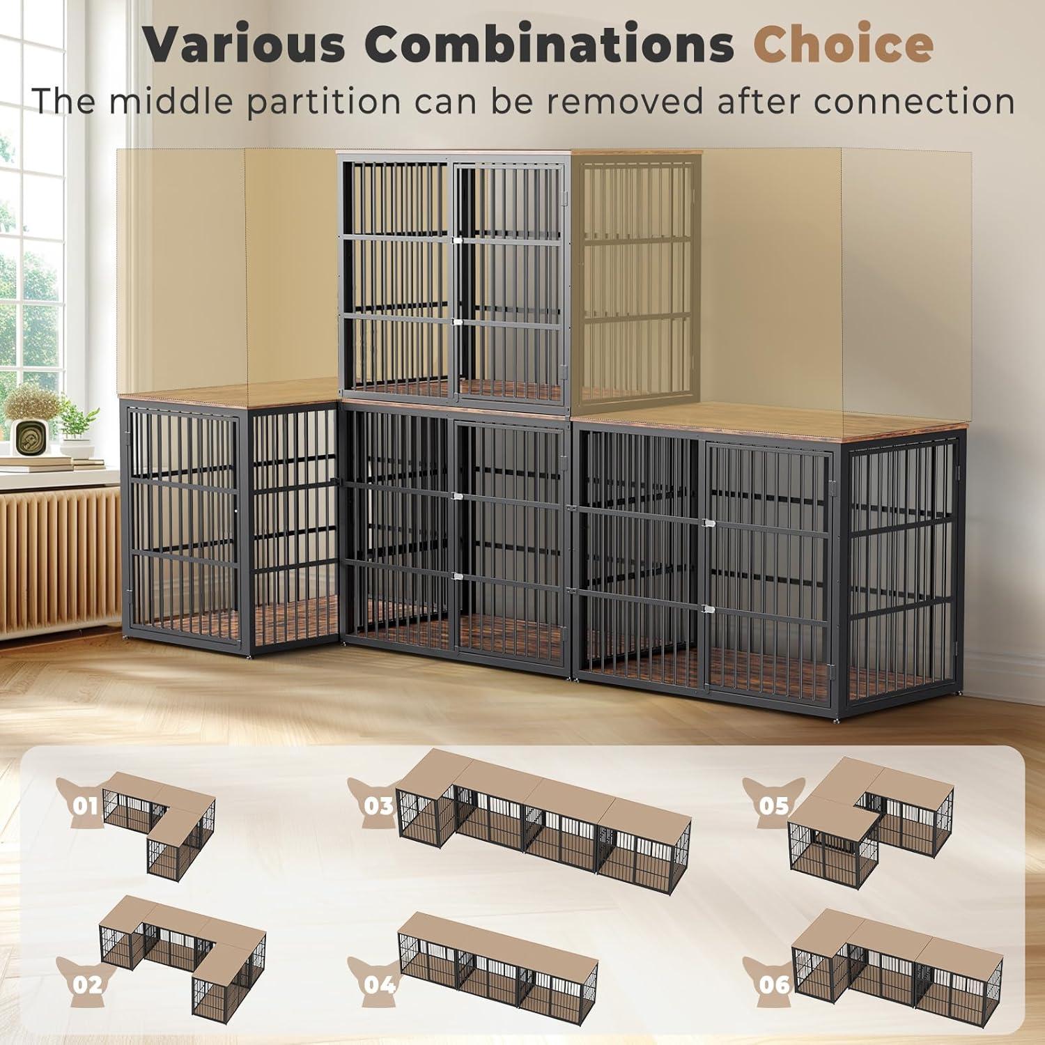 imageLyromix 33 Dog Crate Furniture with 3 DoorsWooden Crate End Table Heavy Duty Indoor Puppy Cage for Small to Medium Dogs Multiple Units Can be Combined GreyBrown