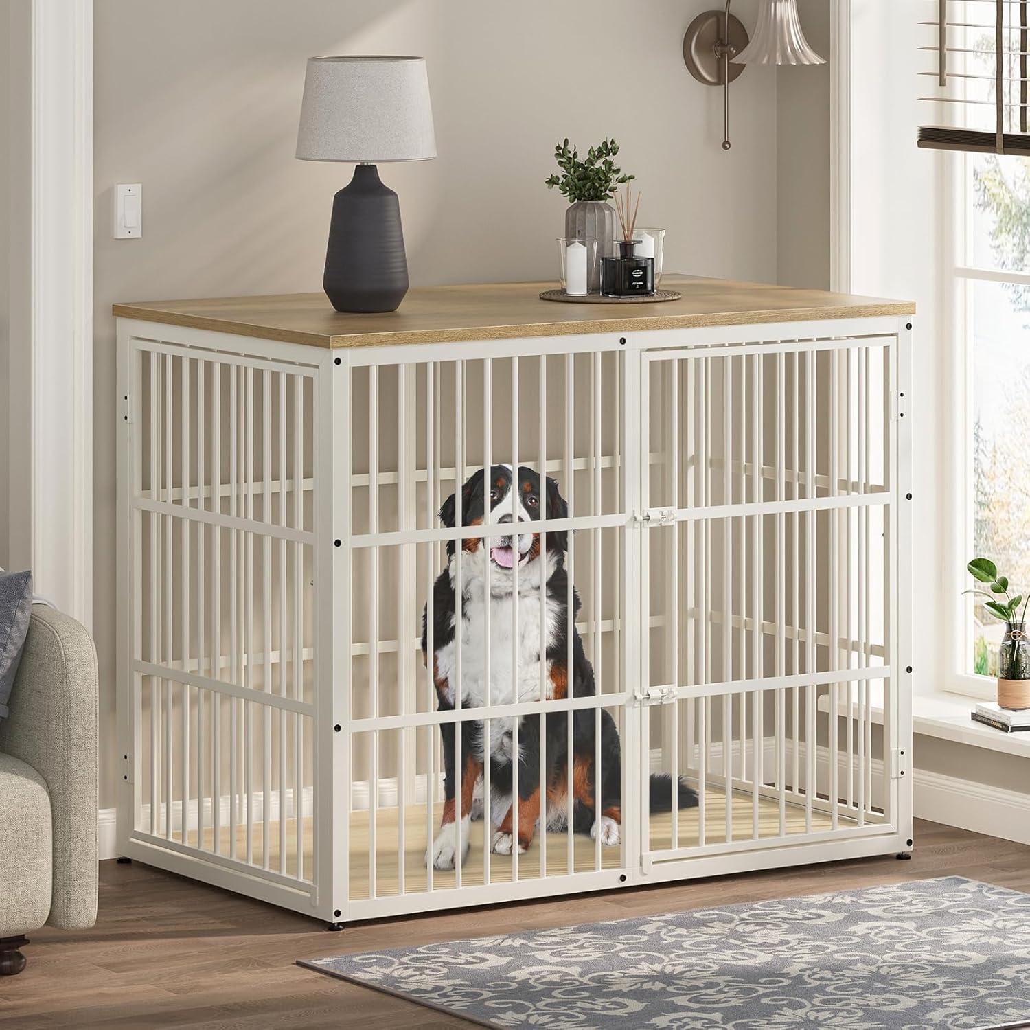 imageLyromix 33 Dog Crate Furniture with 3 DoorsWooden Crate End Table Heavy Duty Indoor Puppy Cage for Small to Medium Dogs Multiple Units Can be Combined GreyNatural Beech