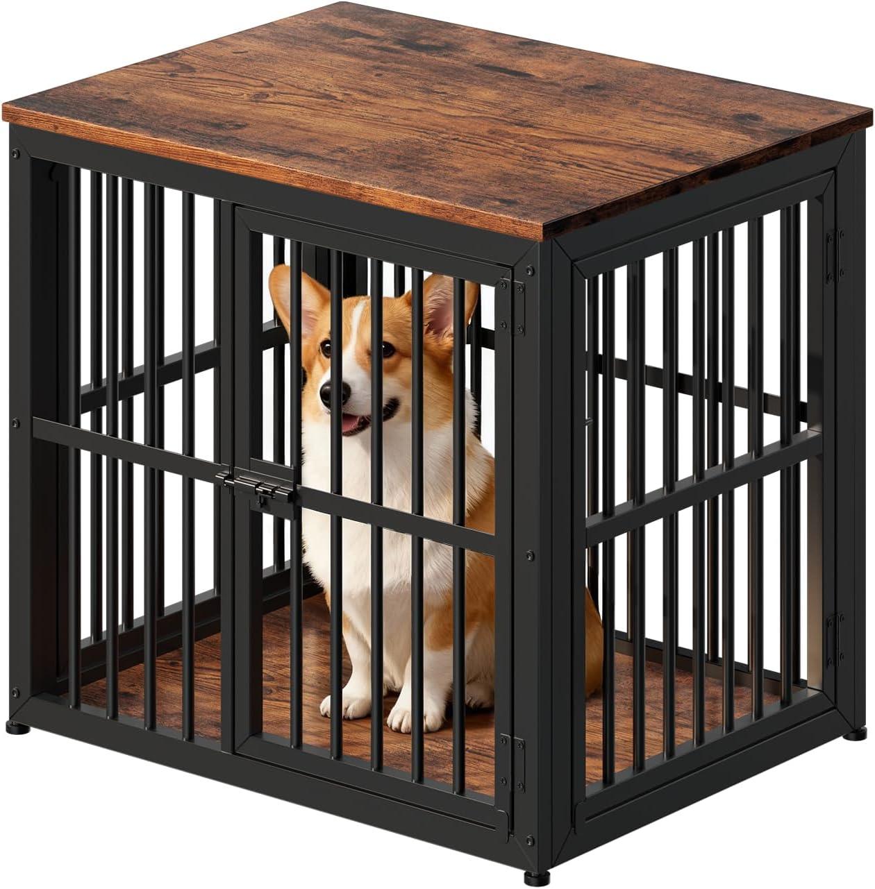 imageLyromix 33 Dog Crate Furniture with 3 DoorsWooden Crate End Table Heavy Duty Indoor Puppy Cage for Small to Medium Dogs Multiple Units Can be Combined GreyBrown