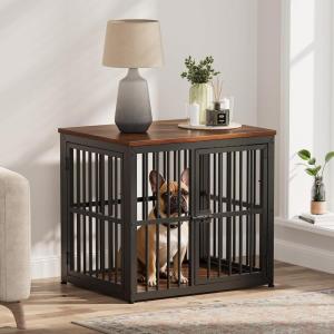 Lyromix 33” Dog Crate Furniture with 3 Doors,Wooden Crate End Table Heavy Duty Indoor Puppy Cage for Small to Medium Dogs, Multiple Units Can be Combined, Grey(Walnut)