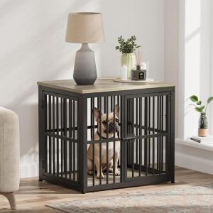 Lyromix 33” Dog Crate Furniture with 3 Doors,Wooden Crate End Table Heavy Duty Indoor Puppy Cage for Small to Medium Dogs, Multiple Units Can be Combined, Grey(Ancient gray)