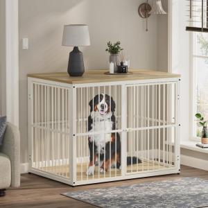 Lyromix 33” Dog Crate Furniture with 3 Doors,Wooden Crate End Table Heavy Duty Indoor Puppy Cage for Small to Medium Dogs, Multiple Units Can be Combined, Grey(Natural Beech)