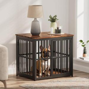 Lyromix 33” Dog Crate Furniture with 3 Doors,Wooden Crate End Table Heavy Duty Indoor Puppy Cage for Small to Medium Dogs, Multiple Units Can be Combined, Grey(Brown)