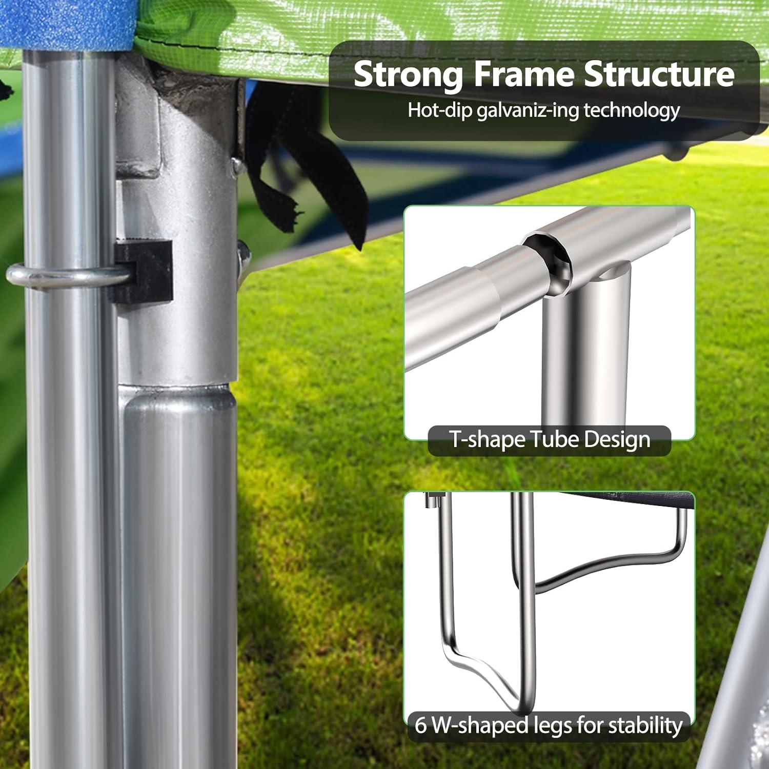 imageLyromix 12FT Trampoline with Slide and Swings ASTM Approved Large Recreational Tranpoline with Sprinkler Basketball Hoop and Net Capacity for 57 Kids Adults Green12 FT Trampoline with Swings and Slide