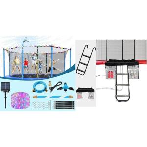 Lyromix Trampoline Accessory Kit with Sprinkler, Lights & Stakes and Eurmax Trampoline Ladder with Wide Steps, 220 lbs Capacity
