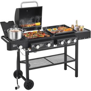 Lyromix 4 Burners Gas Grill with Side Burner, Propane Grill with Wheels and Storage, Outdoor Gas BBQ with Oil Tray and Thermometer for Patio and Party, 49200 BTU(5 Burner Gas Grill & Griddle Combo)