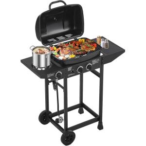 Lyromix 4 Burners Gas Grill with Side Burner, Propane Grill with Wheels and Storage, Outdoor Gas BBQ with Oil Tray and Thermometer for Patio and Party, 49200 BTU(2 Burner Gas Grill with Side Burner)