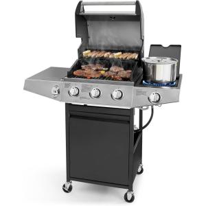Lyromix 4 Burners Gas Grill with Side Burner, Propane Grill with Wheels and Storage, Outdoor Gas BBQ with Oil Tray and Thermometer for Patio and Party, 49200 BTU(3 Burner Gas Grill with Side Burner)