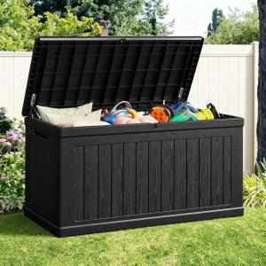 Lyromix 260 Gallon Outdoor Storage Box, UV-Resistant Waterproof Deck Box Outdoor with Lockable Design (Lock Not Included) and Hydraulic Lid, Patio Storage Bin for Cushions and Garden Tools, Black
