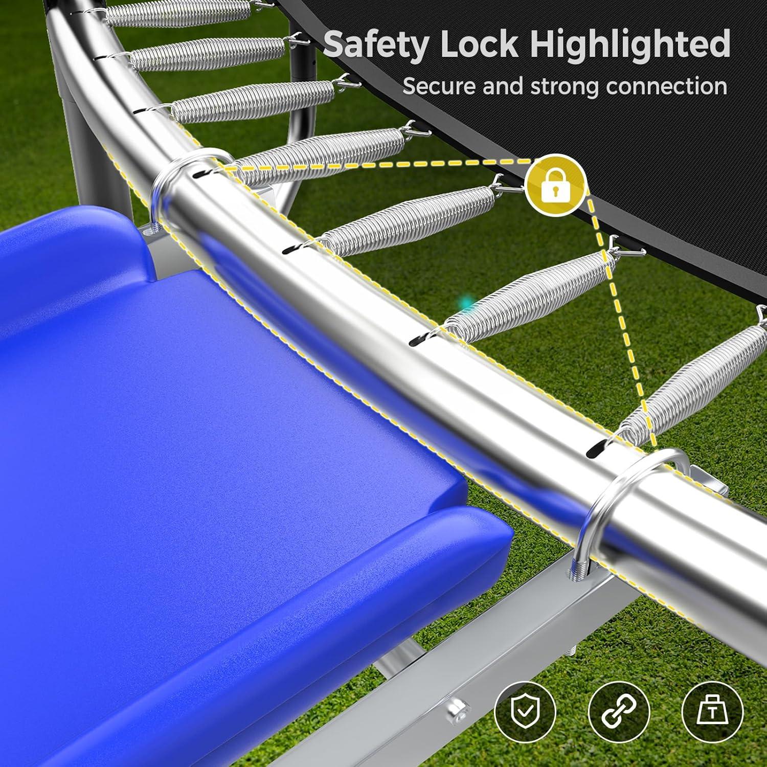 imageLyromix Heavy Duty Plastic Trampoline Slide with Support Frame for 816FT Safer Outdoor Plastic Slide for Trampoline Adjustable Trampoline Ladder for Kids 6 220 LBs Capacity BlueSky Blue