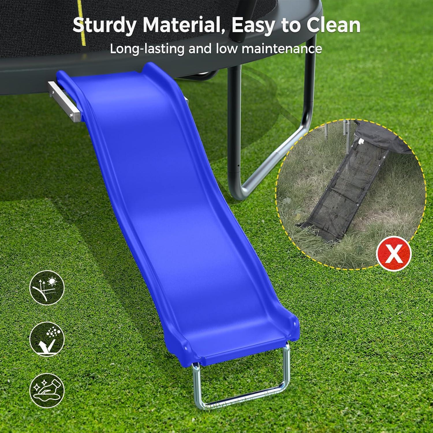 imageLyromix Heavy Duty Plastic Trampoline Slide with Support Frame for 816FT Safer Outdoor Plastic Slide for Trampoline Adjustable Trampoline Ladder for Kids 6 220 LBs Capacity BlueSky Blue