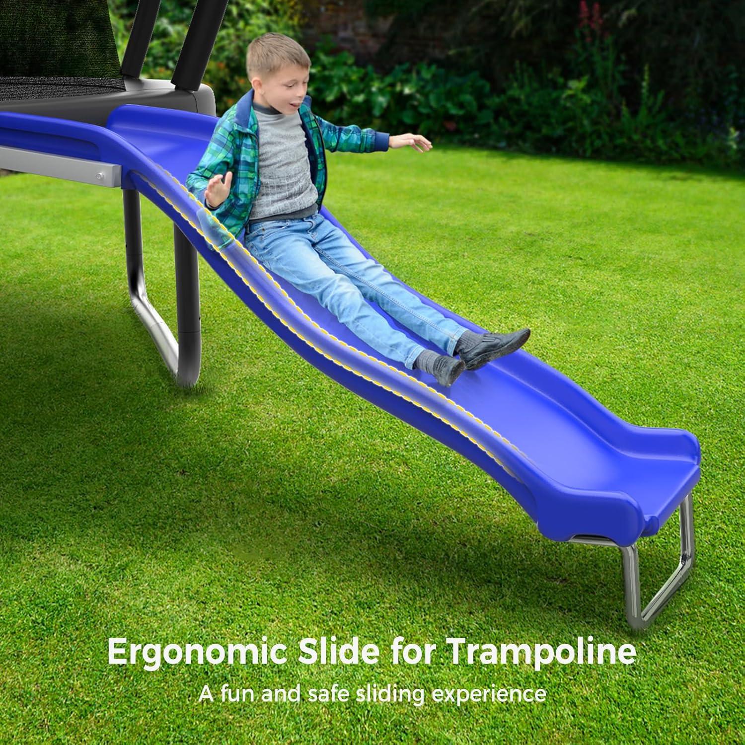 imageLyromix Heavy Duty Plastic Trampoline Slide with Support Frame for 816FT Safer Outdoor Plastic Slide for Trampoline Adjustable Trampoline Ladder for Kids 6 220 LBs Capacity BlueSky Blue