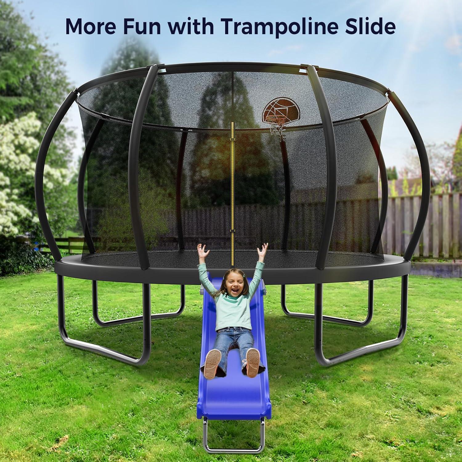 imageLyromix Heavy Duty Plastic Trampoline Slide with Support Frame for 816FT Safer Outdoor Plastic Slide for Trampoline Adjustable Trampoline Ladder for Kids 6 220 LBs Capacity BlueSky Blue